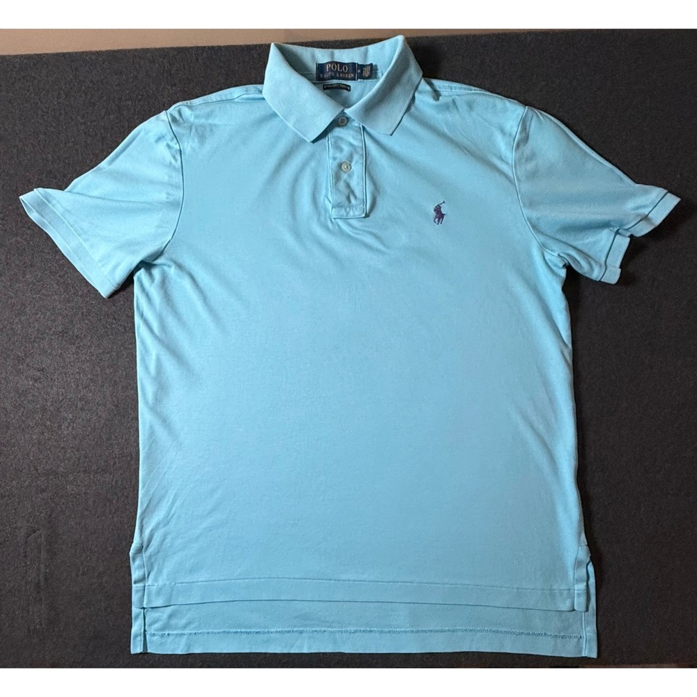 Polo Ralph Lauren Mens Pima Soft Touch Polo Shirt Light Blue Purple Pony Medium